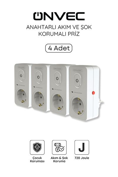 ONVEC 720 Joule Switched and Shock Protection Socket - 4 Pieces