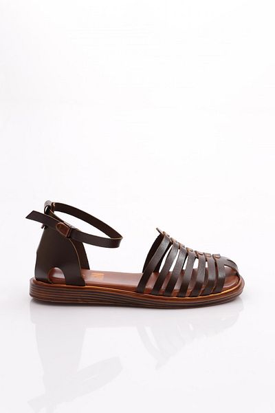 DGN Women's Ankle Belt Tie Back Closed Sandals Dark Brown 4123289
