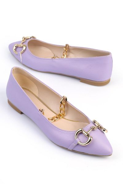 ShoeTek Lilac Leather Ase Women's Ballerinas - Chain Buckle Design
