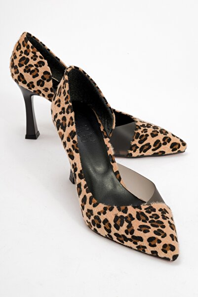 LuviShoes 653 Siyah Sarı Desenli Topuklu Kadın Ayakkabı