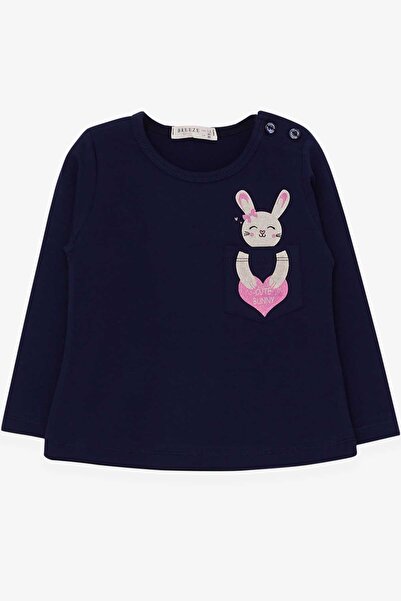 Breeze Kız Çocuk Uzun Kollu Tişört Cepli Tavşancık Baskılı 1.5-5 Yaş, Lacivert