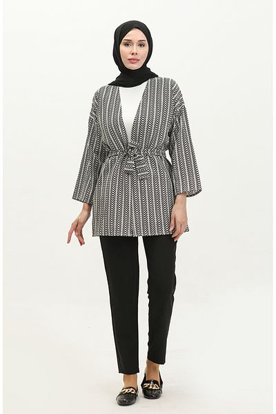 sefamerve Abaya με ασπρόμαυρο σχέδιο - 83005-01