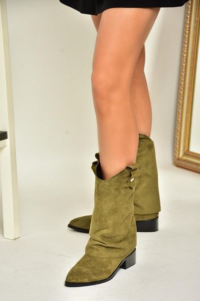 Fox Shoes Τ 723972202   Γυναικείες μπότες πράσινες σουέτ με χαμηλό τακούνι
