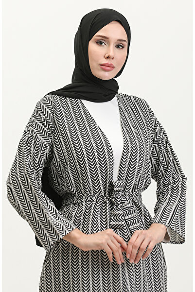 sefamerve Абая з чорно-білим візерунком і поясом - 83005-01