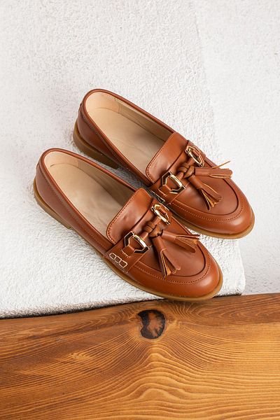 ShoeTek Chase Дамски мокасини с пискюли от светлокафява кожа