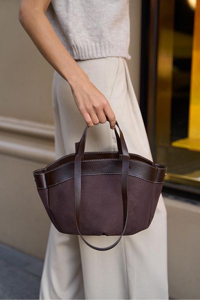 Madamra Braune Wildleder Damen Bolso Shopper Hand- und Umhängetasche