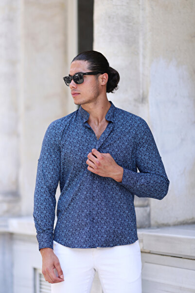 PASSERO Regular Fit Judge Collar Printed Lycra Shirt