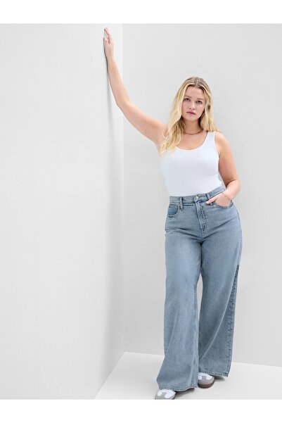 GAP Kadın Açık Mavi High Rise Wide-Leg Washwell™ Jean Pantolon