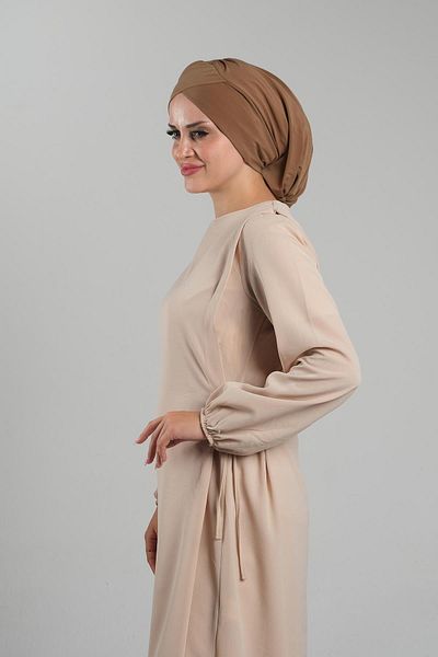HÜRREM BONE Practical Tan Hijab Bonnet - Ready Made, Sandy Fabric, Gathered 2114_33
