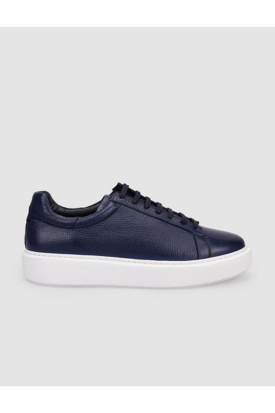 Cabani 100% Genuine Leather Dark Blue Lace-Up Men's Sports Shoes
