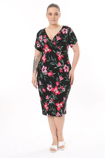 modayız Double Breasted Collar Plus Size Dress 17A-2524