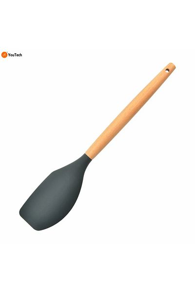morponi Black Bamboo Handle Silicone Side Spatula