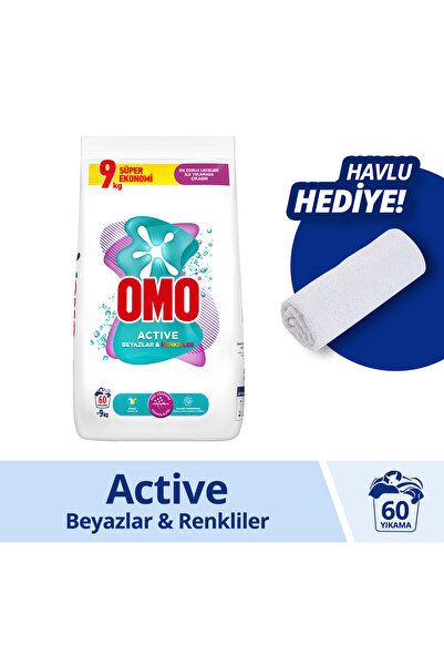 Omo Active Toz Çamaşır Deterjanı Beyazlar Ve Renkliler 9 Kg X1 Havlu Hediye