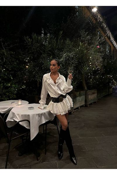 Bak'ap Μίνι φόρεμα με βολάν από σατέν βολάν με λεπτομέρεια από ψάθινο σχοινί