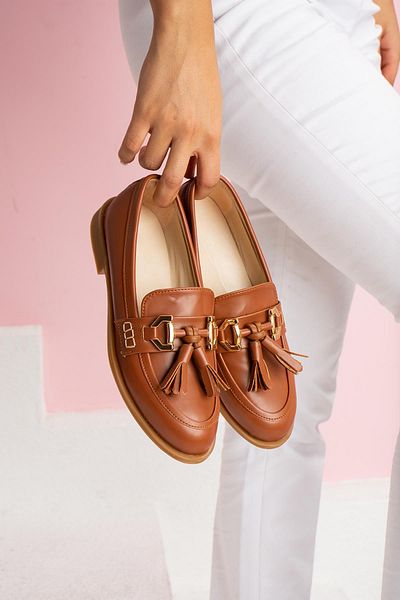 ShoeTek Chase Дамски мокасини с пискюли от светлокафява кожа