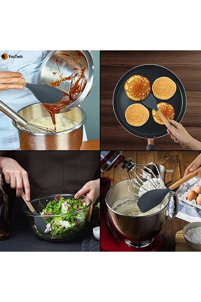 morponi Cream Colored Side Spatula with Silicone and Bamboo Handle