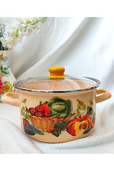 EBRULİEMAYE Vegetable Garden Enamel Pot 3.5 Liter 22 cm Diameter Milk Yogurt Soup Casserole Jam Pot