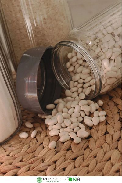 Rossel Premium Labeled Alin 12 Pieces Line Patterned Glass Jar-Storage Container 1500 ml