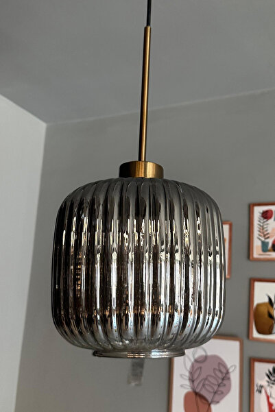 Bamyum Mopa Cam Füme Tekli Avize Eskitme Başlık Retro Sarkıt Lamba Restoran Salon Aydınlatma