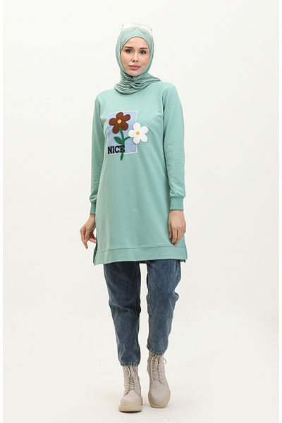 sefamerve Κεντητό χιτώνα Çağla Green Daisy - 9116-01