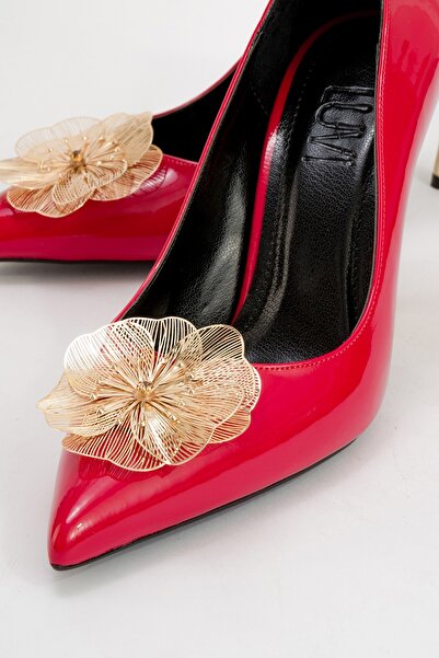 LuviShoes Bondy Red Patent Leather Floral Women's Thin Heeled Shoes