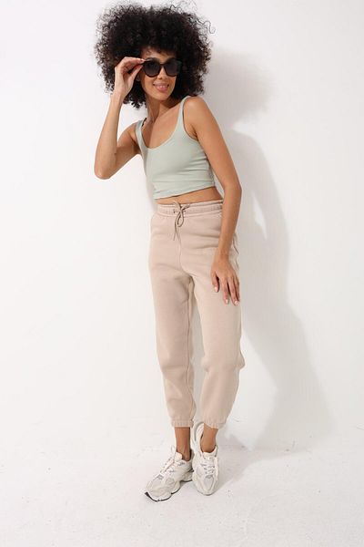 AMİDA Μπεζ γυναικείο κορδόνι με τσέπες Jogger Sweatpants - 2456