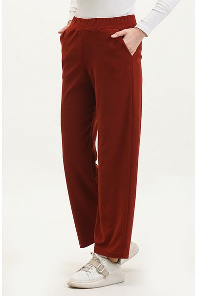 sefamerve Pantaloni largi din catifea de culoare caramida - 77602-07