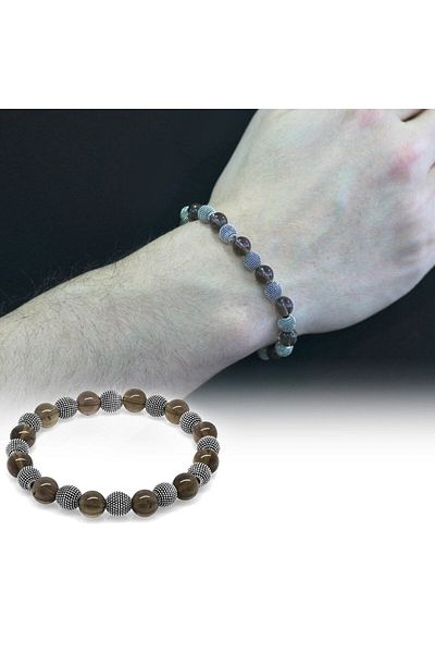 Tesbihane Quartz Metal Combination Sphere Cut Natural Stone Bracelet