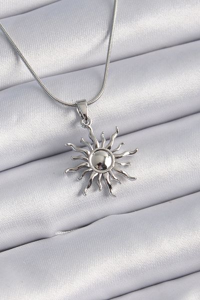 Moka Shopin Mokashopin 316L Steel Silver Color Sun Model Vintage Women's Necklace