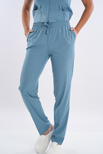 Nur Medikal Giyim Costum de uniformă chirurgicală pentru medic, asistentă, model Lily, culoare albastru petrol, cu fermoar, din lycra moale