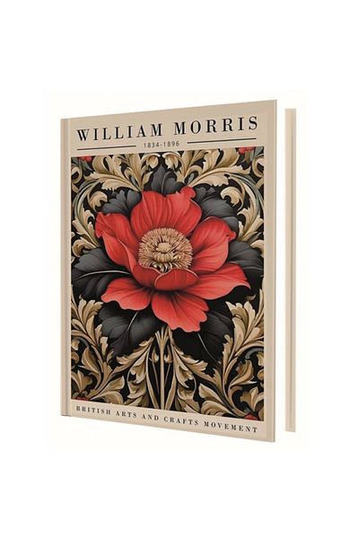 DEFFTER 14x20 Red Flower ( Wıllıam Morrıs ) Sert Kapak Çizgili Defter 96 Yp