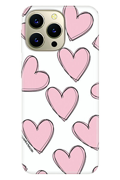 HİKİNG A43 - A48 Kılıf Telefon Kılıfı Baskılı Pembe Çizgili Kalpler