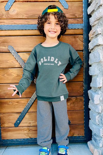 Breeze Set de trening pentru baieti 4-8 ani - imprimat cu text, verde petrol