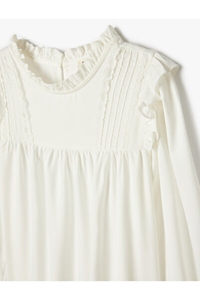 Koton Bluzka z falbanką, długi rękaw, kołnierzyk ze stójką, tkanina wiskozowa