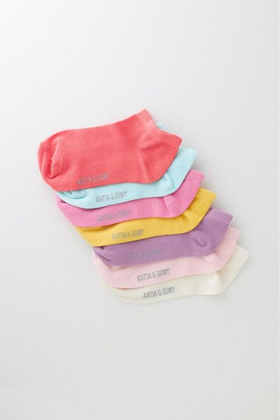 Katia&Bony Pachet de 7 șosete colorate Step pentru fete, multicolore