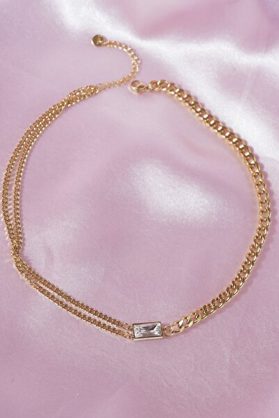 AŞIK ACCESSORIES White Stone Choker Steel Necklace