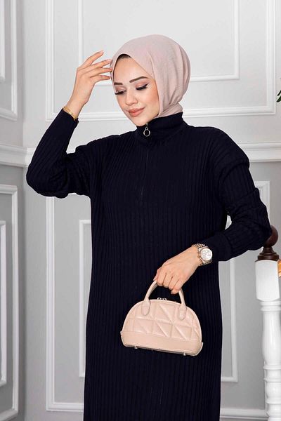 EBRUTESETTÜR Half Zipper Hijab Knitwear Dress