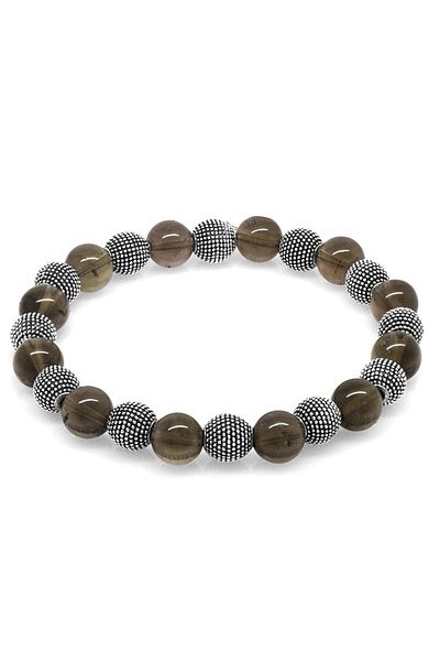 Tesbihane Quartz Metal Combination Sphere Cut Natural Stone Bracelet