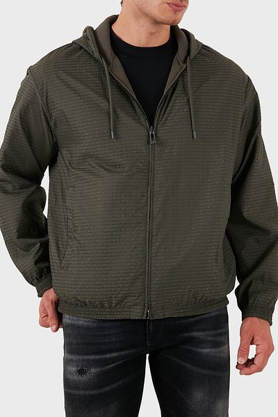 Emporio Armani Men's Raincoat - Cotton, Logo, Regular Fit, Zippered, Hooded 6D1Md3 1Jhsz