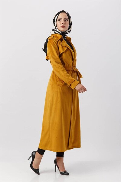 moda periy kadın mevsimlik Giy Çık Kadife tesettür  Trençkot