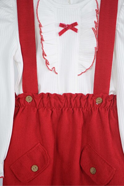 MİNİKO KİDS Girl's Baded 2-Piece Salopet Dress with Pocket Cover