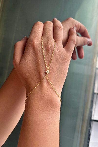 SUNSHINE 925 Ayar Gold Kaplamalı Zirkon Taşlı ,Tekli Yıldız Tasarım Gümüş Şah...