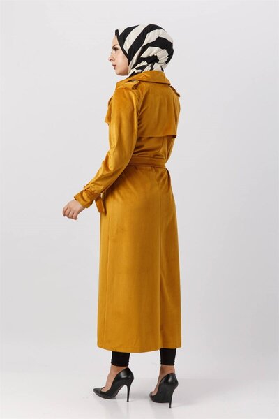 moda periy kadın mevsimlik Giy Çık Kadife tesettür  Trençkot