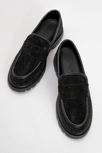 LuviShoes Черни велурени дамски мокасини с камък Babel