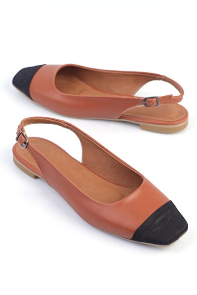 ShoeTek Balerini de damă din piele maronie - cu bandă la spate și cataramă