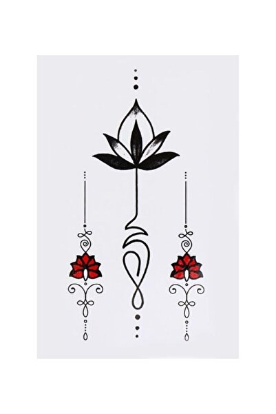 GLANZEND Gerçek Dövme Görünümlü Göğüs Arası Lotus Çiçek Modelli 3 Boyutlu Tattoo