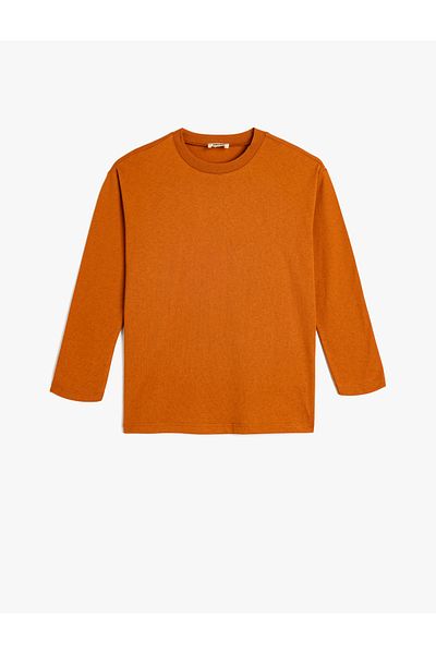 Koton Long Sleeve Oversize Cotton T-Shirt - Crew Neck