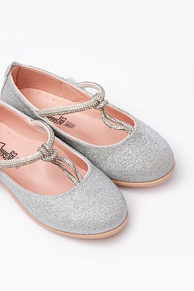 p papuccum ortopedi çocuk ayakkabıları Girl's Silver Glitter Non-Slip Sole Stone Ballerinas