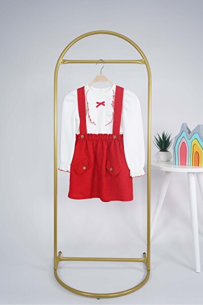 MİNİKO KİDS Girl's Baded 2-Piece Salopet Dress with Pocket Cover