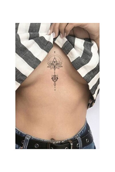 GLANZEND Gerçek Dövme Görünümlü Göğüs Arası Lotus Modelli 3 Boyutlu Tattoo